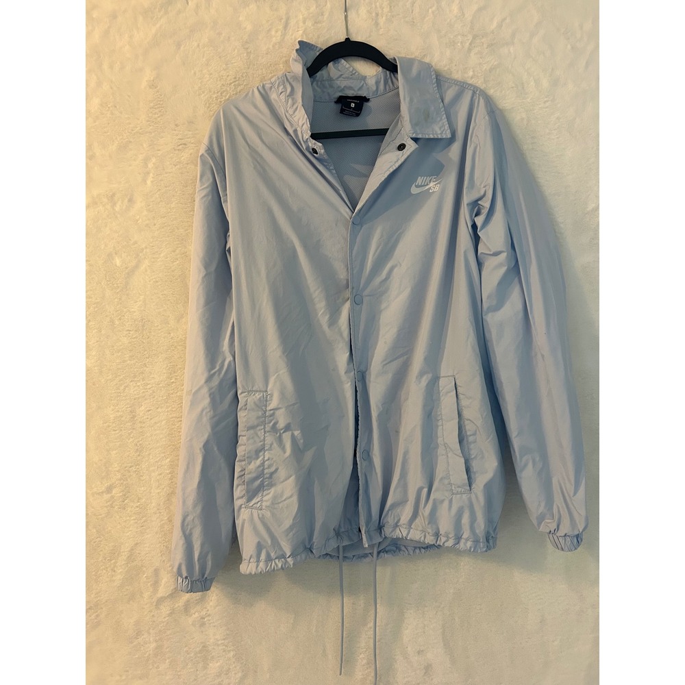 Nike SB Shield Coaches Jacket Mens Large Light Blue Snap Front Mesh Lined Skate